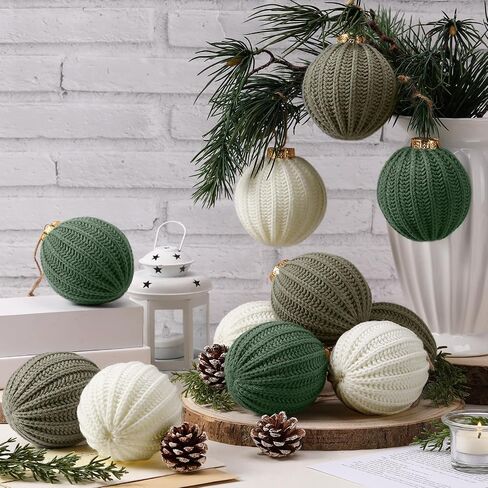 12 Pcs Crochet Christmas Balls, Modern Christmas Ornaments Neutral Handmade Knitted Cotton Baubles for Xmas Tree Rustic Farmhouse Holiday Decor(Light Beige, Tan, Brown, White,3.15 Inch) in Saudi Arabia