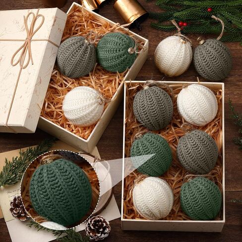 12 Pcs Crochet Christmas Balls, Modern Christmas Ornaments Neutral Handmade Knitted Cotton Baubles for Xmas Tree Rustic Farmhouse Holiday Decor(Light Beige, Tan, Brown, White,3.15 Inch) in Saudi Arabia