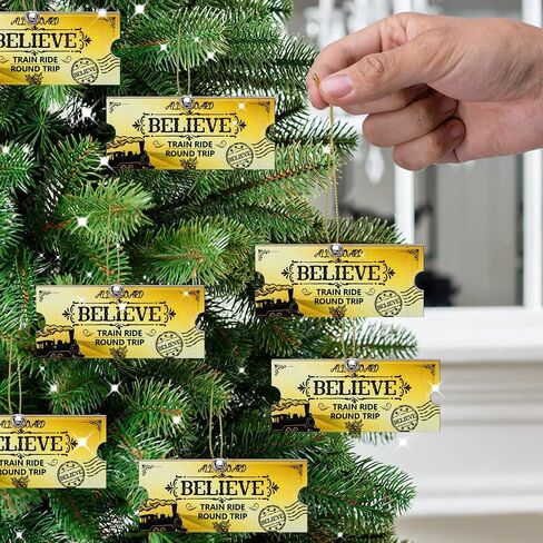 30 Set Christmas Polar Golden Wooden Tickets, North Pole Train Ticket Ornaments with Bells and Ropes, Christmas Believe Train Decoration for Xmas Holiday Party Favor Supplies (Golden) in Saudi Arabia