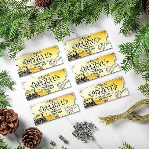 30 Set Christmas Polar Golden Wooden Tickets, North Pole Train Ticket Ornaments with Bells and Ropes, Christmas Believe Train Decoration for Xmas Holiday Party Favor Supplies (Golden) in Saudi Arabia