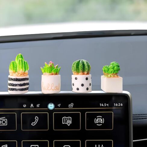 Mini Succulent Car Decor - Resin Pottery Planters for Dashboard, Rearview Mirror & Center Screen, Unbreakable Cute Car Accessories Gift in Saudi Arabia