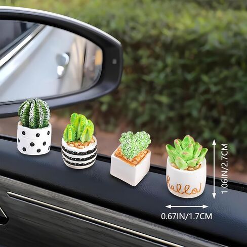 Mini Succulent Car Decor - Resin Pottery Planters for Dashboard, Rearview Mirror & Center Screen, Unbreakable Cute Car Accessories Gift in Saudi Arabia