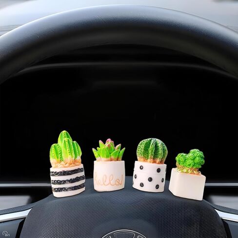 Mini Succulent Car Decor - Resin Pottery Planters for Dashboard, Rearview Mirror & Center Screen, Unbreakable Cute Car Accessories Gift in Saudi Arabia