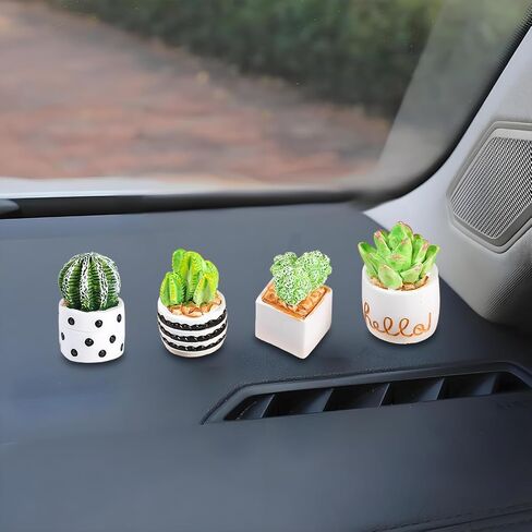 Mini Succulent Car Decor - Resin Pottery Planters for Dashboard, Rearview Mirror & Center Screen, Unbreakable Cute Car Accessories Gift in Saudi Arabia