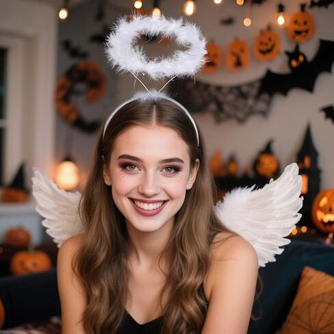 Angel Halo Headband Feather Halo Headpiece - Halloween Christmas Angel Costume Accessory for Women in Saudi Arabia