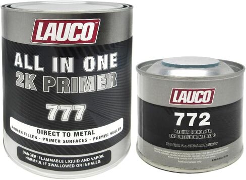 LAUCO All-In-One Direct-to-Metal (DTM) 2K Urethane Primer Surfacer Kit (Gray, 1 Gallon) with Medium Hardener/Activator (1 Quart) – High Build Filler/Sealer (4:1 Mix) in Kuwait