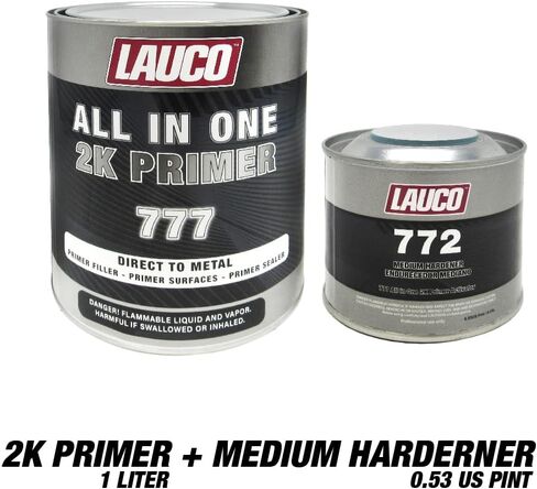 LAUCO All-In-One Direct-to-Metal (DTM) 2K Urethane Primer Surfacer Kit (Gray, 1 Gallon) with Medium Hardener/Activator (1 Quart) – High Build Filler/Sealer (4:1 Mix) in Kuwait