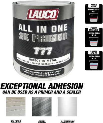 LAUCO All-In-One Direct-to-Metal (DTM) 2K Urethane Primer Surfacer Kit (Gray, 1 Gallon) with Medium Hardener/Activator (1 Quart) – High Build Filler/Sealer (4:1 Mix) in Kuwait
