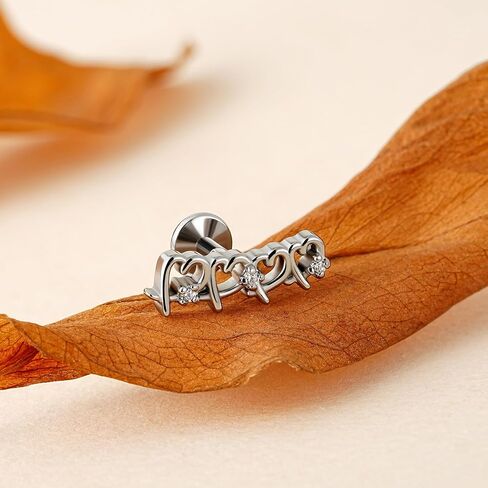 FINE4U Hollow Heart Piercing Jewelry Collection - ASTM F136 Titanium Internally Threaded Flat Back Stud for Cartilage, Helix, Conch in Saudi Arabia