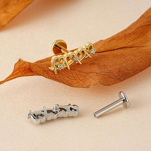 FINE4U Hollow Heart Piercing Jewelry Collection - ASTM F136 Titanium Internally Threaded Flat Back Stud for Cartilage, Helix, Conch in Saudi Arabia