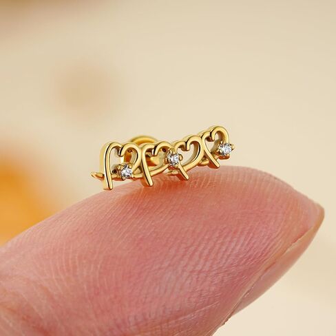 FINE4U Hollow Heart Piercing Jewelry Collection - ASTM F136 Titanium Internally Threaded Flat Back Stud for Cartilage, Helix, Conch in Saudi Arabia
