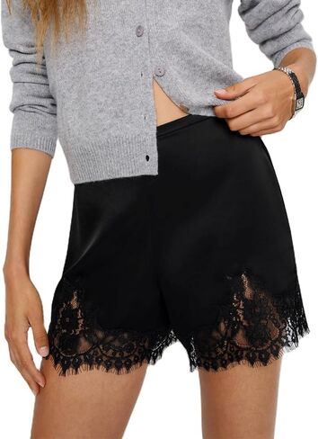Women Satin Micro Shorts Lace Trim Low Rise Pajama Mini Bottoms Y2k Silk Lounge Sleep Pj Short Pants in Saudi Arabia