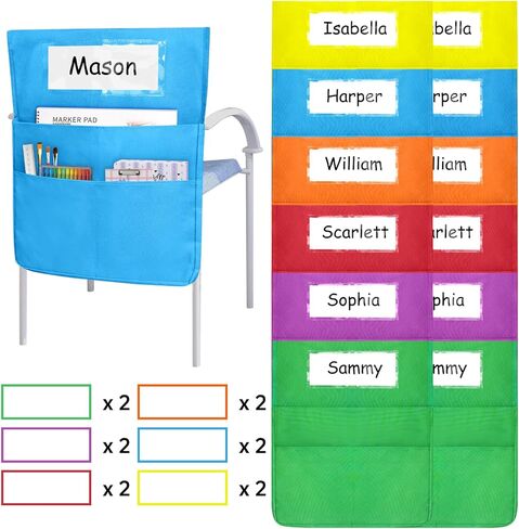 مخطط جيوب الرئاسة ، 12 PCS طالب أسود كرسي جيوب 19 × 16.8 بوصة تخزين كرسي 2 جيوب كرسي منظم جيوب المقعد لكراسي الفصول الدراسية حقيبة كرسي مدرسة للصف الدراسي in Kuwait