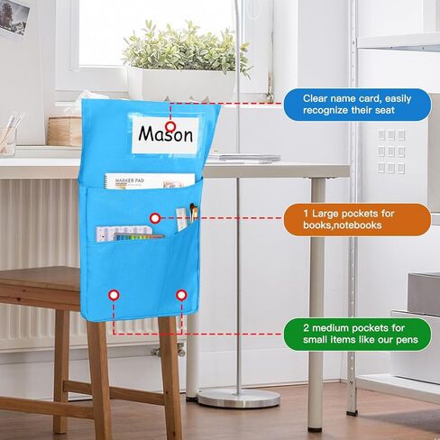 مخطط جيوب الرئاسة ، 12 PCS طالب أسود كرسي جيوب 19 × 16.8 بوصة تخزين كرسي 2 جيوب كرسي منظم جيوب المقعد لكراسي الفصول الدراسية حقيبة كرسي مدرسة للصف الدراسي in Kuwait