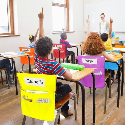 مخطط جيوب الرئاسة ، 12 PCS طالب أسود كرسي جيوب 19 × 16.8 بوصة تخزين كرسي 2 جيوب كرسي منظم جيوب المقعد لكراسي الفصول الدراسية حقيبة كرسي مدرسة للصف الدراسي in Kuwait