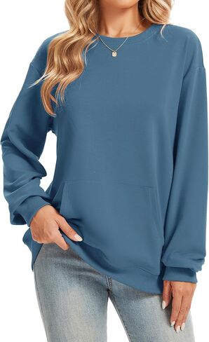 Womens Long Sleeve Sweatshirts with Pocket Loose Casual Crewneck Cute Pullover Tops Lightweight Sweatshirt in Saudi Arabia