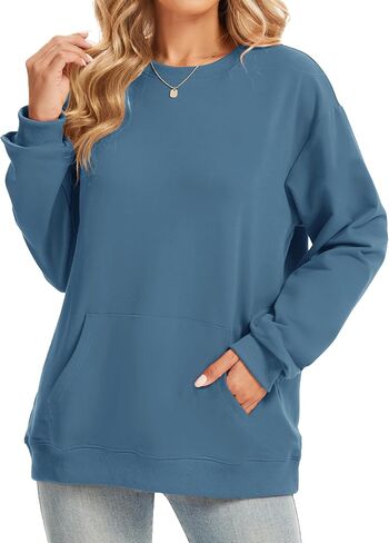 Womens Long Sleeve Sweatshirts with Pocket Loose Casual Crewneck Cute Pullover Tops Lightweight Sweatshirt in Saudi Arabia