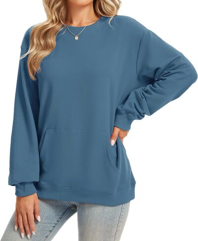 Womens Long Sleeve Sweatshirts with Pocket Loose Casual Crewneck Cute Pullover Tops Lightweight Sweatshirt in Saudi Arabia