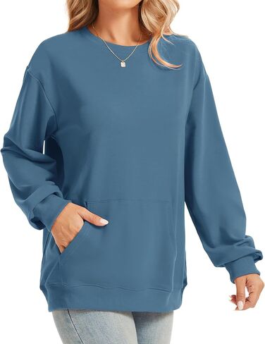 Womens Long Sleeve Sweatshirts with Pocket Loose Casual Crewneck Cute Pullover Tops Lightweight Sweatshirt in Saudi Arabia