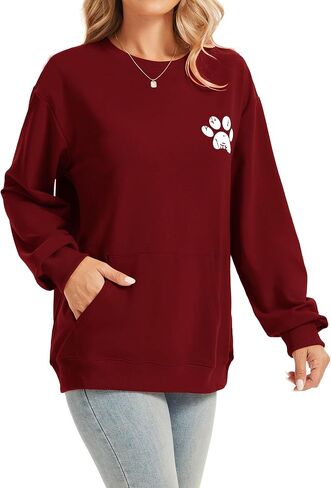 Womens Long Sleeve Sweatshirts with Pocket Loose Casual Crewneck Cute Pullover Tops Lightweight Sweatshirt in Saudi Arabia