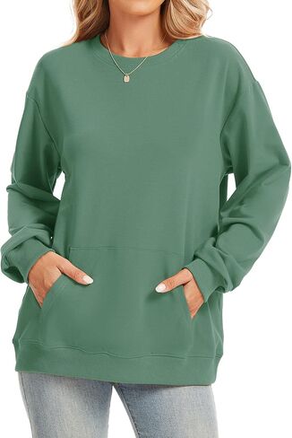Womens Long Sleeve Sweatshirts with Pocket Loose Casual Crewneck Cute Pullover Tops Lightweight Sweatshirt in Saudi Arabia