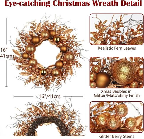 16 in. Unlit Christmas Wreath Blue Door Wreath Handcrafted with Artificial Eucalyptus Berries Ornaments for Farmhouse Holiday Thanksgiving Christmas Decoration in Kuwait