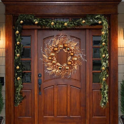 16 in. Unlit Christmas Wreath Blue Door Wreath Handcrafted with Artificial Eucalyptus Berries Ornaments for Farmhouse Holiday Thanksgiving Christmas Decoration in Kuwait