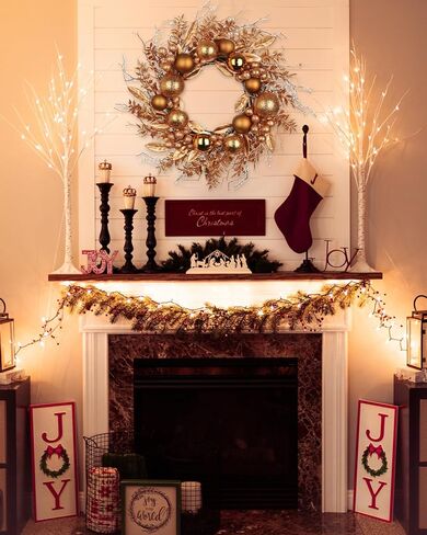 16 in. Unlit Christmas Wreath Blue Door Wreath Handcrafted with Artificial Eucalyptus Berries Ornaments for Farmhouse Holiday Thanksgiving Christmas Decoration in Kuwait