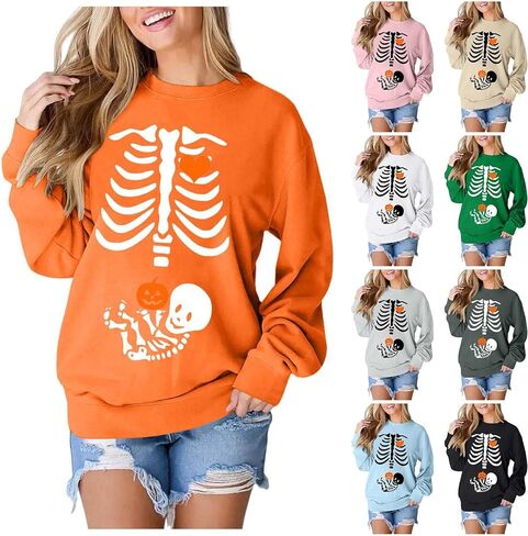 المرأة الأشعة السينية الهيكل العظمي البلوز هالوين الأمومة بلوزات Crewneck البلوز الحمل إعلان قمصان علوية in Saudi Arabia