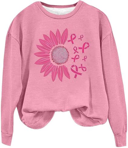 Women Breast Cancer Sweatshirt Pink Ribbon Graphic Breast Cancer Awareness Shirts Long Sleeve Pullover Tops in Saudi Arabia