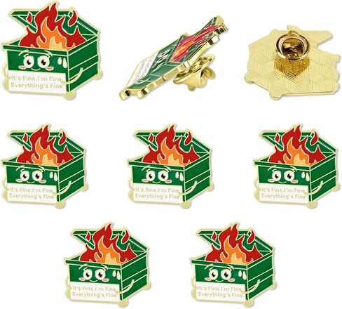 5pcs Dumpster Fire Pin, Enamel Lapel Brooch Pin with 5 Buttons It's Fine I'm Fine Everything is Fine Pins Positive Enamel Pins Inspirational Dumpster Fire Pins Jewelry Gifts for Christmas in Saudi Arabia
