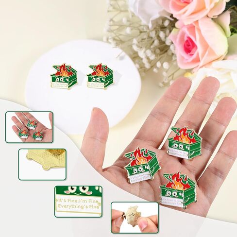5pcs Dumpster Fire Pin, Enamel Lapel Brooch Pin with 5 Buttons It's Fine I'm Fine Everything is Fine Pins Positive Enamel Pins Inspirational Dumpster Fire Pins Jewelry Gifts for Christmas in Saudi Arabia