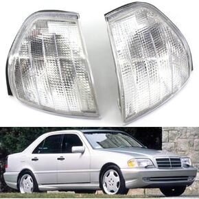 زوج إشارة الانعطاف الأمامية الشفافة للزاوية متوافقة مع Benz C Class W202 (C280 & C220 & C230 & C36 AMG & C43 AMG) 1994-2000 يستبدل 2028261143 2028261243 A2028261143 A2028201243 in Kuwait