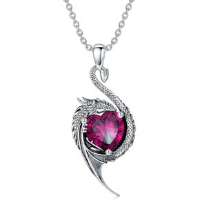 Dragon Necklace for Women 925 Sterling Silver Dragon with Heart Cut Birthstone Pendant Necklace for Gifts in Kuwait