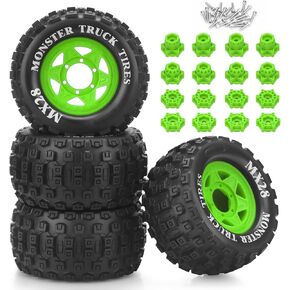 MX28 F/R 2.8" RC Car Tires with 12mm/14mm Hex Adapter RC Wheels and Tires Set 1/10 Scale RC Truck Tires for Arrma Big Rock Granite Traxxas Rustler Stampede VORTEKS 3S 4PCS (Style B) - Black in Kuwait
