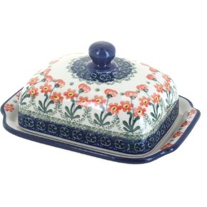 Blue Rose Polish Pottery Peach Posy Butter Dish in Kuwait