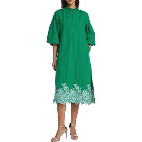 Kedera Womens Midi Summer Dresses Casual 3/4 Sleeve V Neck Button Up Embroidered Cotton Flowy Dress 2025 with Pocket in Saudi Arabia