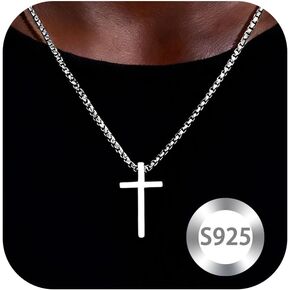 Sterling Silver Cross Necklace for Men Cross Pendant Necklaces 16-24 Inch Box Chain Mens Jewelry Gift in Saudi Arabia