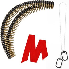 Mujahid Halloween Military Themed Replica Bullet Costume Accessory Set - Unisex Army Soldier Gear with Headscarf/Bullet Belt/Dog Tags - Holiday Cosplay Accessories in Saudi Arabia