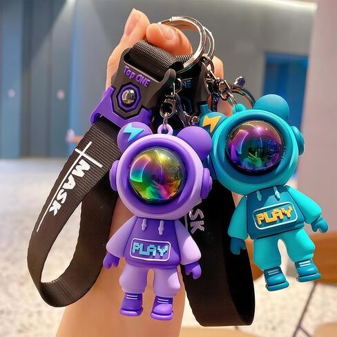 Trendy Universe Astronaut Bear Key Ring - Cool Creative Keychain for Men Women Cute Pilot Bear Pendant Key Accessory in Saudi Arabia