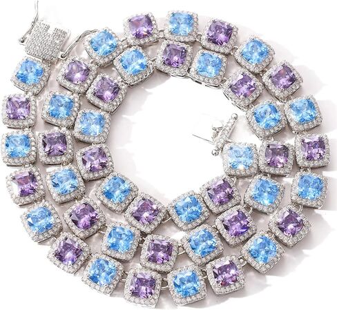 ICEDIAMOND Iced Out Dual Color CZ Diamond Tennis Chain Necklace, 10MM Princess Cut Iced Out Stones, 18K Gold Plated Hip Hop Jewelry for Men & Women in Saudi Arabia