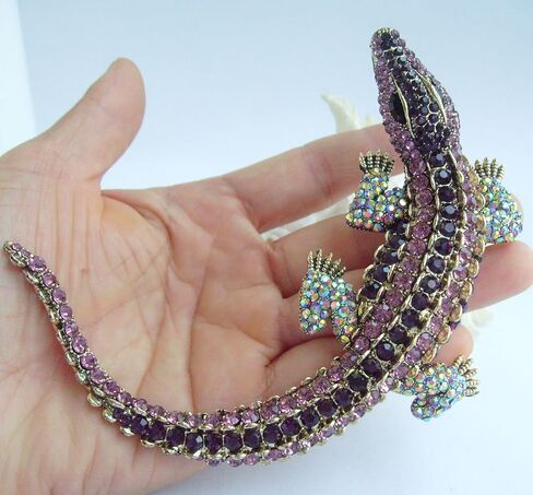 4.13" Alligator Crocodile Brooch Pin Pendant Austrian Crystal BZ5009 in Saudi Arabia