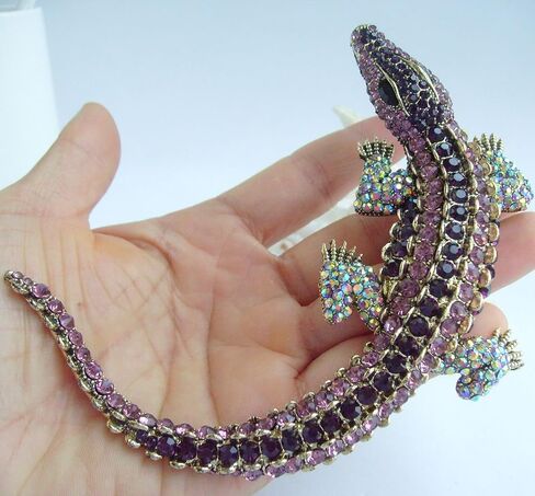 4.13" Alligator Crocodile Brooch Pin Pendant Austrian Crystal BZ5009 in Saudi Arabia