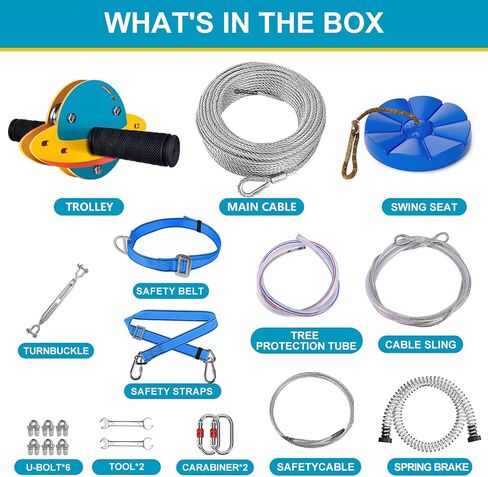 مجموعة خط zip للأطفال والبالغين في الهواء الطلق ، عربات UFO 75/100/120/150 قدم zipline للفناء الخلفي ، حتى 350 رطلاً ، ومقعد أرجوحة ، وفرامل الفولاذ المقاوم للصدأ والكابلات السلامة in Kuwait