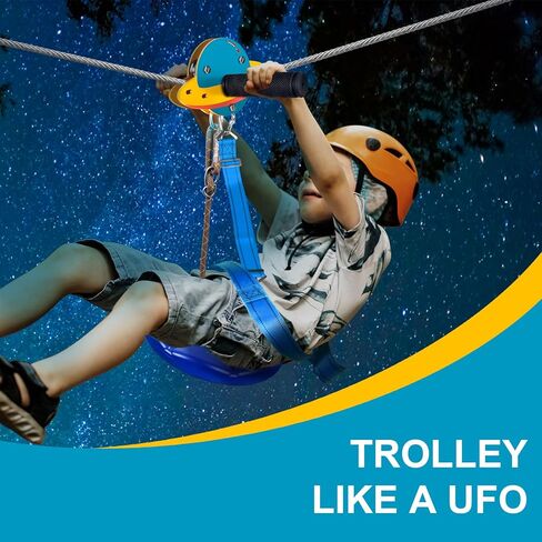 مجموعة خط zip للأطفال والبالغين في الهواء الطلق ، عربات UFO 75/100/120/150 قدم zipline للفناء الخلفي ، حتى 350 رطلاً ، ومقعد أرجوحة ، وفرامل الفولاذ المقاوم للصدأ والكابلات السلامة in Kuwait