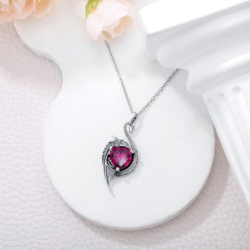 قلادة تنين للنساء من الفضة الاسترليني عيار 925 على شكل تنين مع قلادة على شكل قلب من حجر الميلاد للهدايا in Kuwait