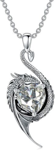 Dragon Necklace for Women 925 Sterling Silver Dragon with Heart Cut Birthstone Pendant Necklace for Gifts in Saudi Arabia