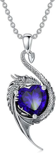 Dragon Necklace for Women 925 Sterling Silver Dragon with Heart Cut Birthstone Pendant Necklace for Gifts in Saudi Arabia