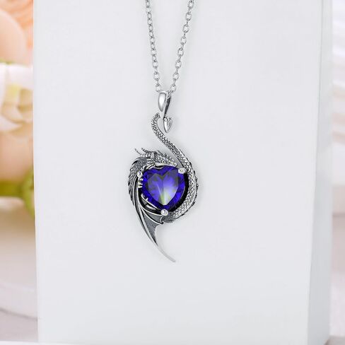 Dragon Necklace for Women 925 Sterling Silver Dragon with Heart Cut Birthstone Pendant Necklace for Gifts in Saudi Arabia