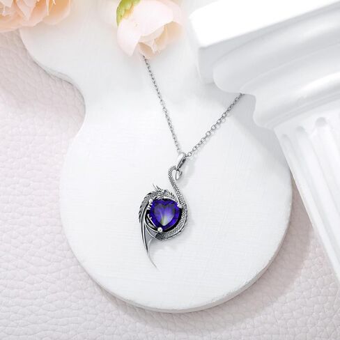 Dragon Necklace for Women 925 Sterling Silver Dragon with Heart Cut Birthstone Pendant Necklace for Gifts in Saudi Arabia